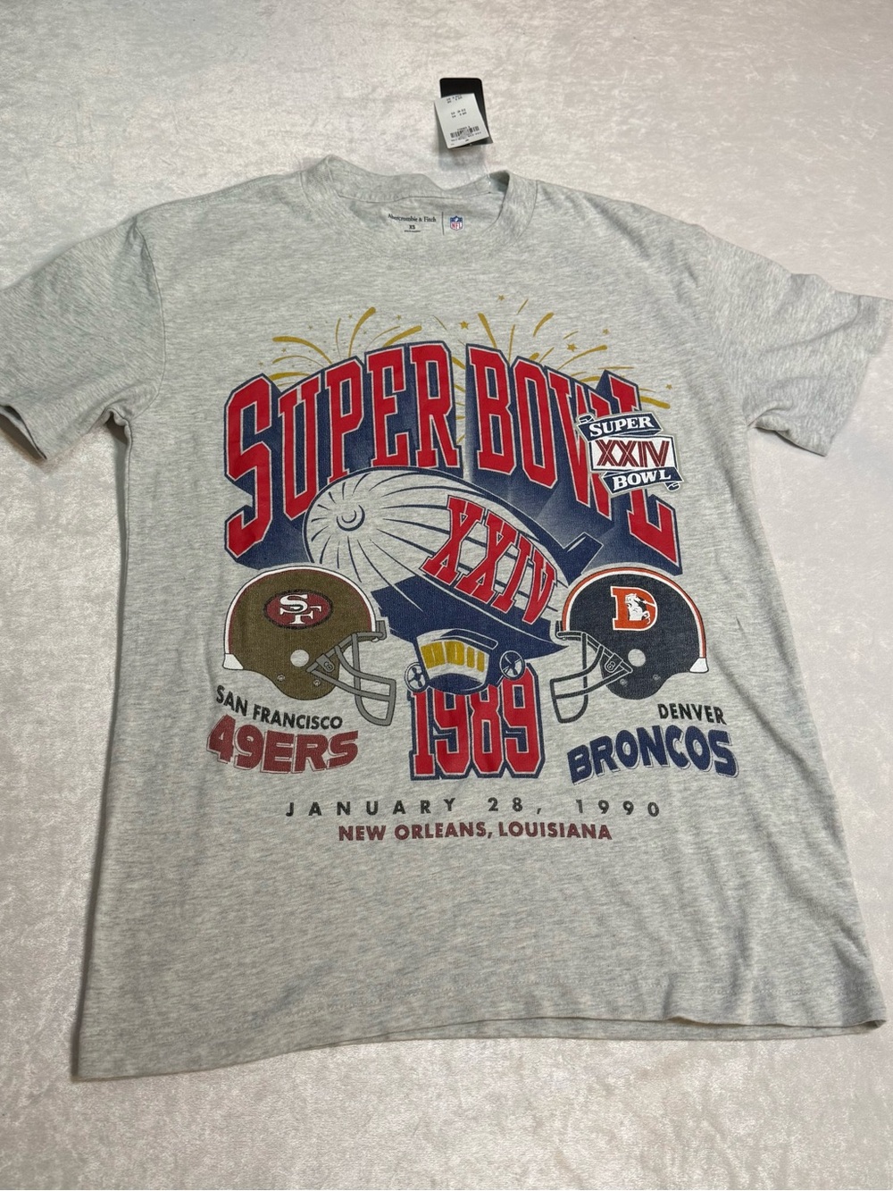 Super Bowl XXIV 1989 San Francisco 49ers vs Denver Broncos Gray Tee